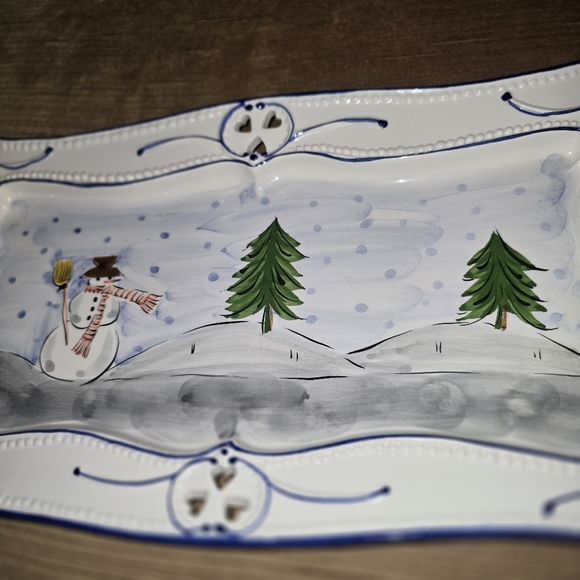 RCCL Handpainted in Portugal Christmas Trees Winter Snowman Ceramic Tray - Picture 5 of 16